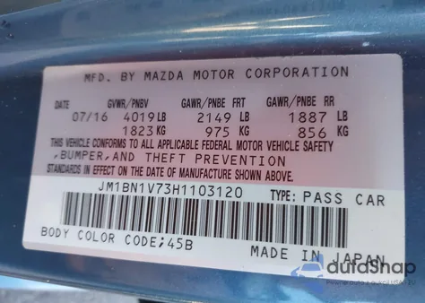 2017 Mazda Mazda3 Touring z USA, uszkodzony, nr VIN JM1BN1V73H1103120